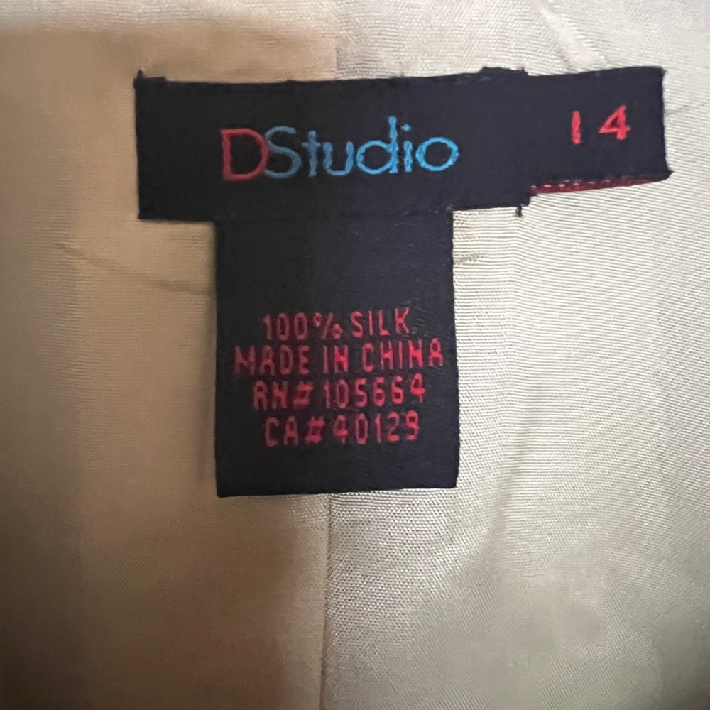 D Studio Jacket Midi 100% Silk Women’s Size 14 Green Black 100% Silk Pockets LS - Picture 4 of 5